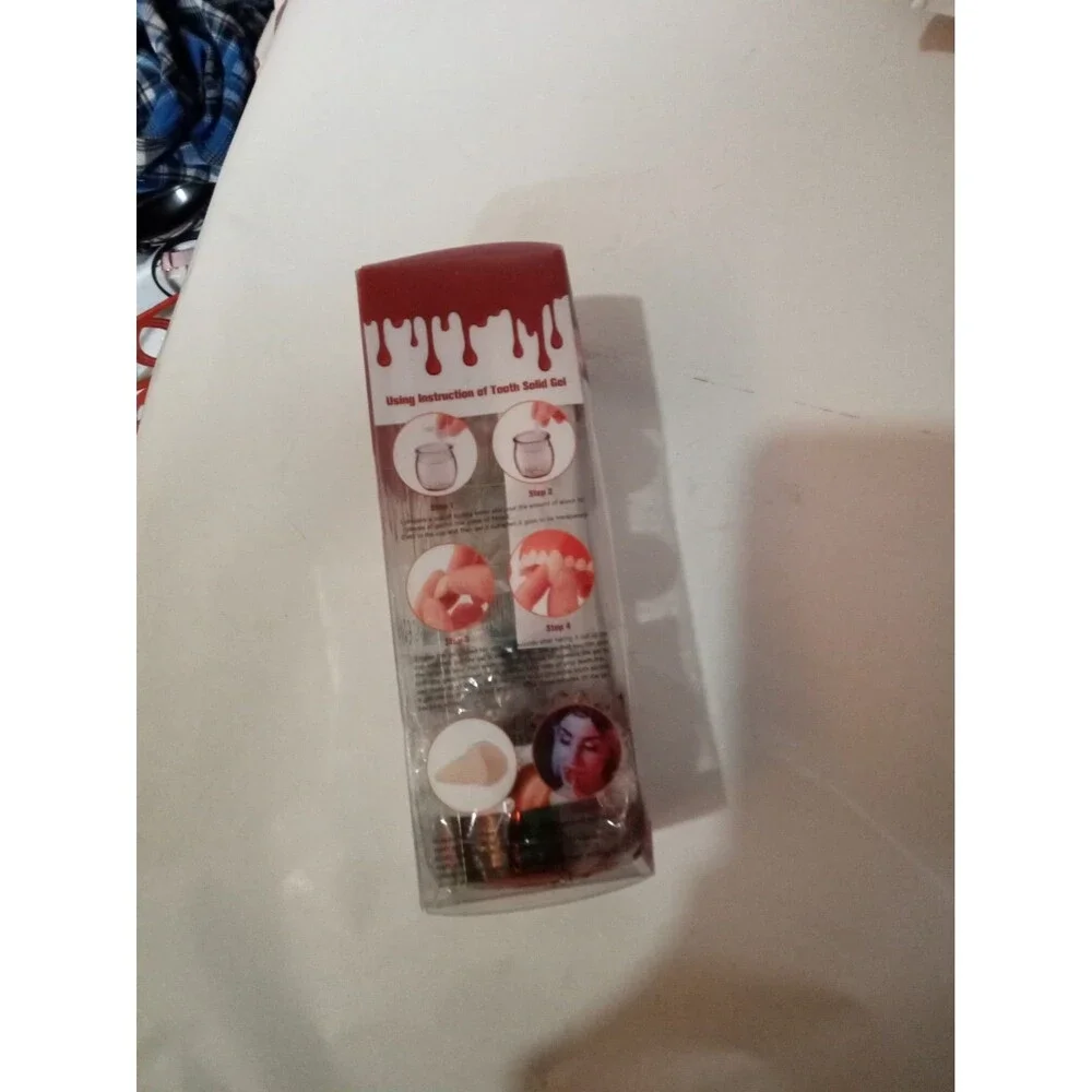 3 Different Sized Vampire Fangs Set Jeicy w/Fake Blood Solid Tooth Gel 13-17mm